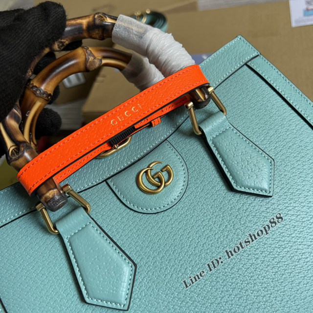 Gucci官網2022新款兩根霓虹色扣帶女包 古馳原廠皮竹節中號手提托特包702721 gqy4676